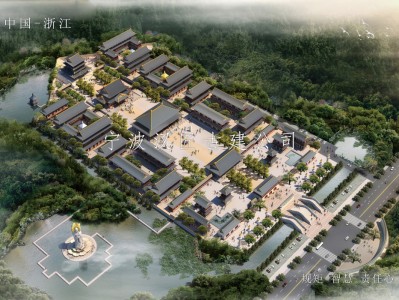 普陀山寺院重建规划布局鸟瞰图